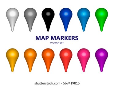 map marker, set, vector, colorful