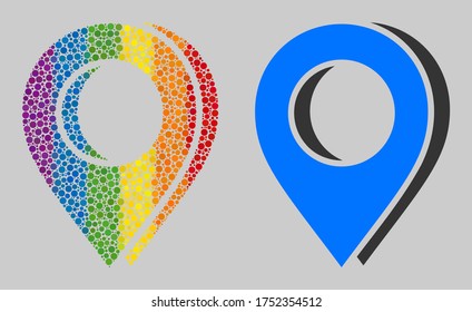 Map marker shadow composition icon of filled circles in different sizes and spectrum colored shades. A dotted LGBT-colored Map marker shadow for lesbians, gays, bisexuals, and transgenders.