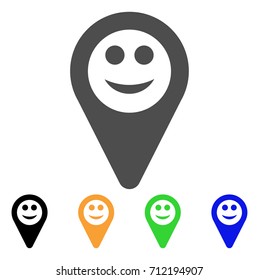 Map Marker Smile icon. Vector illustration style is a flat iconic map marker smile symbol with black, gray, green, blue, yellow color versions. Designed for web and software interfaces.