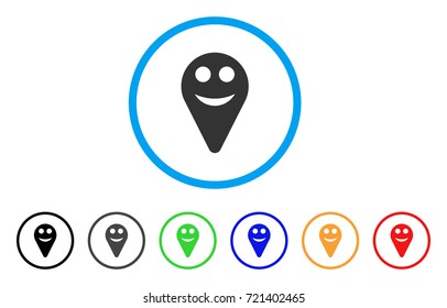 Map Marker Smile Smiley rounded icon. Style is a flat map marker smile smiley grey symbol inside light blue circle with black, gray, green, blue, red, orange variants.