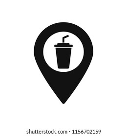Map marker with Soda cup icon, map pin, GPS location symbol, vector illustration