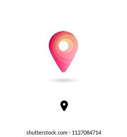 Map marker, UI icon. Pin, location, navigation pictogram. Pin symbol with shadow on a white background. Web icon. Contour option.
