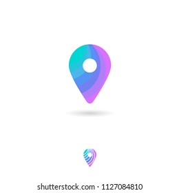 Map marker, UI icon. Pin, location, navigation pictogram. Pin symbol with shadow on a white background. Web icon. Contour option.