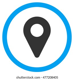 Map Marker vector bicolor rounded icon. Image style is a flat icon symbol inside a circle, blue and gray colors, white background.