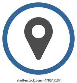 Map Marker vector bicolor rounded icon. Image style is a flat icon symbol inside a circle, cobalt and gray colors, white background.
