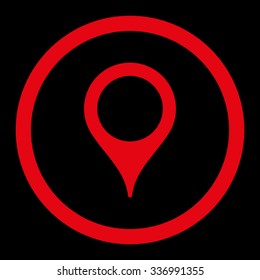 Map Marker vector icon. Style is flat rounded symbol, red color, rounded angles, black background.