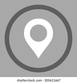 Map Marker vector icon. This rounded flat symbol is drawn with dark gray and white colors on a silver background.