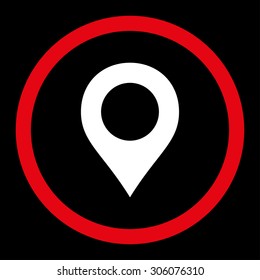 Map Marker vector icon. This rounded flat symbol is drawn with red and white colors on a black background.