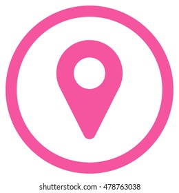 Map Marker vector rounded icon. Image style is a flat icon symbol inside a circle, pink color, white background.
