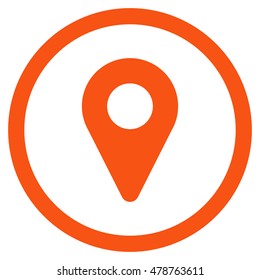 Map Marker vector rounded icon. Image style is a flat icon symbol inside a circle, orange color, white background.