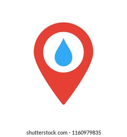 Map marker with Water drop icon, map pin, GPS location symbol, vector illustration