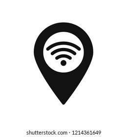 Map marker with Wifi signal icon, map pin, GPS location symbol, vector illustration
