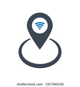Map marker with Wifi signal icon, map pin, GPS location symbol, pointer map with wifi internet signal connection