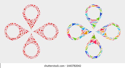 Map markers collage icon of triangle elements which have variable sizes and shapes and colors. Geometric abstract vector illustration of map markers.