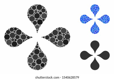 Map markers composition of round dots in different sizes and color tints, based on map markers icon. Vector round dots are organized into blue illustration.