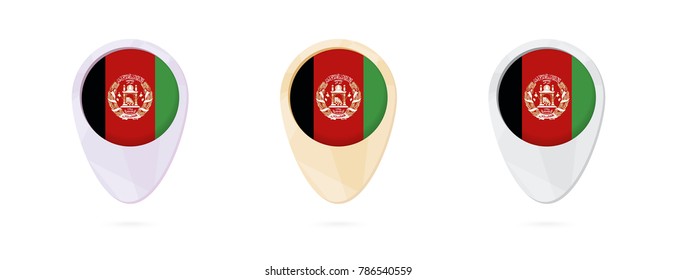 Map markers with flag of Afghanistan, 3 color versions.