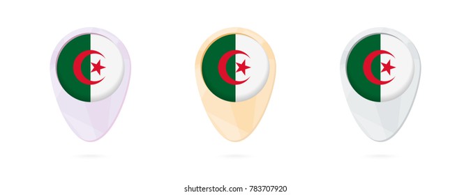 Map markers with flag of Algeria, 3 color versions.