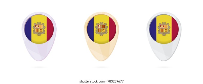 Map markers with flag of Andorra, 3 color versions.