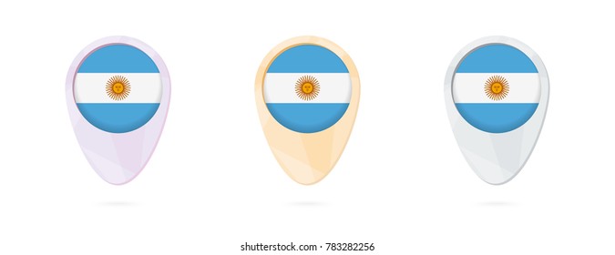 Map markers with flag of Argentina, 3 color versions.