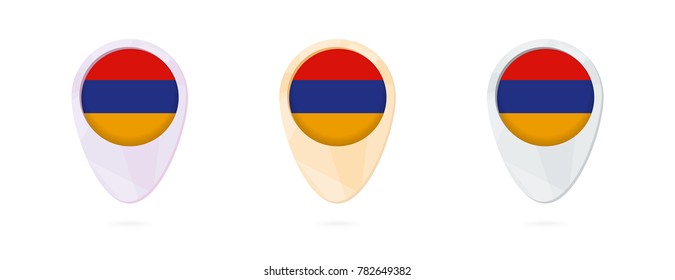 Map markers with flag of Armenia, 3 color versions.