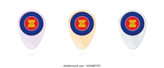 Map markers with flag of ASEAN, 3 color versions.