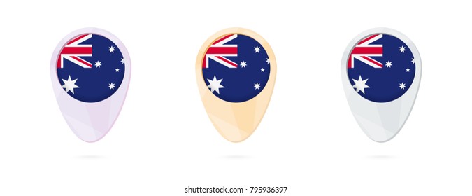 Map markers with flag of Australia, 3 color versions.