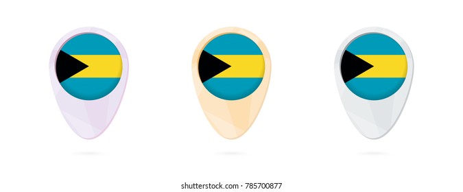 Map markers with flag of The Bahamas, 3 color versions.
