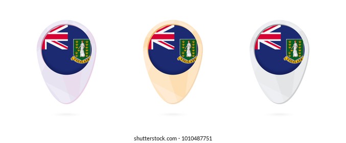 Map markers with flag of British Virgin Islands, 3 color versions.