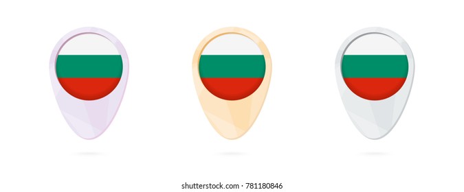 Map markers with flag of Bulgaria, 3 color versions.
