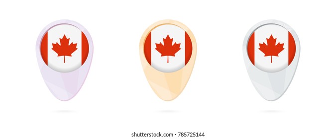 Map markers with flag of Canada, 3 color versions.