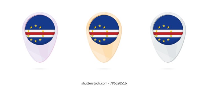 Map markers with flag of Cape Verde, 3 color versions.