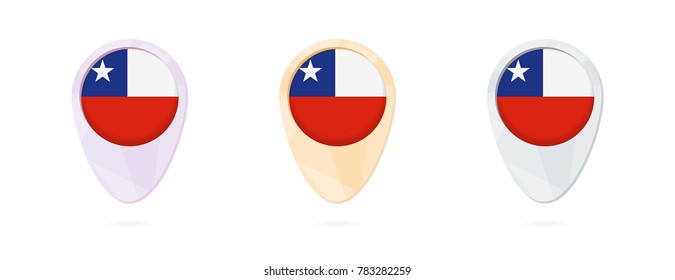 Map markers with flag of Chile, 3 color versions.