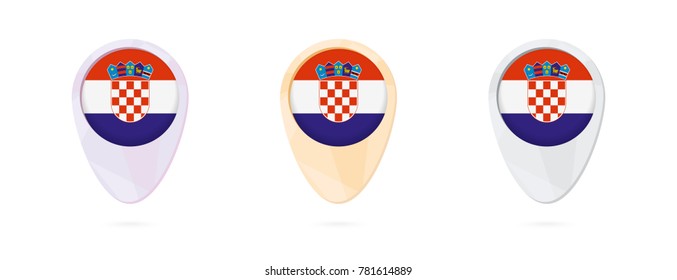 Map markers with flag of Croatia, 3 color versions.