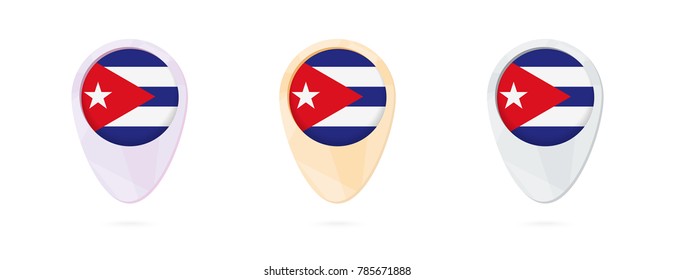 Map markers with flag of Cuba, 3 color versions.