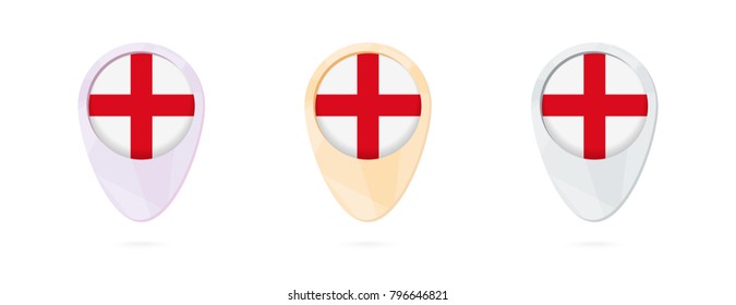 Map markers with flag of England, 3 color versions.