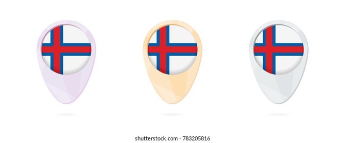 Map markers with flag of Faroe Islands, 3 color versions.