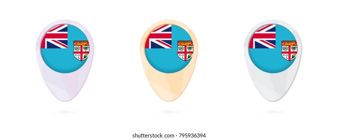 Map markers with flag of Fiji, 3 color versions.