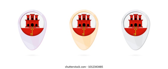 Map markers with flag of Gibraltar, 3 color versions.