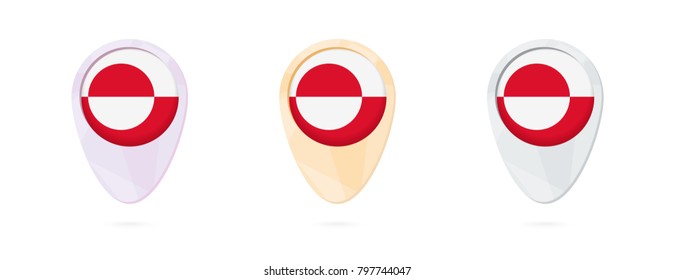 Map markers with flag of Greenland, 3 color versions.