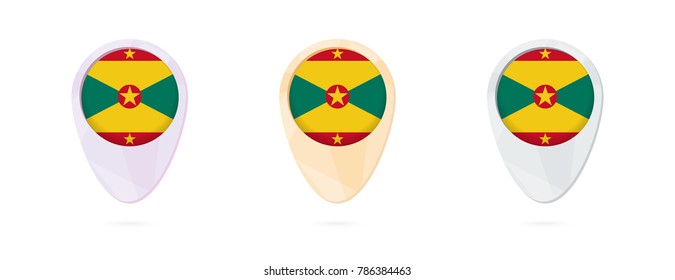 Map markers with flag of Grenada, 3 color versions.