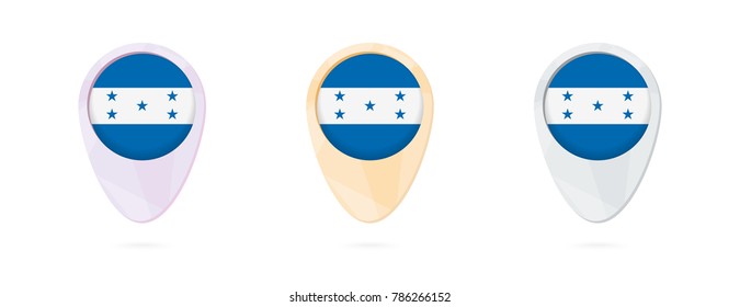 Map markers with flag of Honduras, 3 color versions.