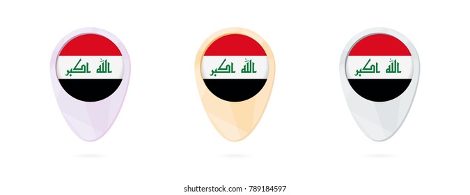 Map markers with flag of Iraq, 3 color versions.