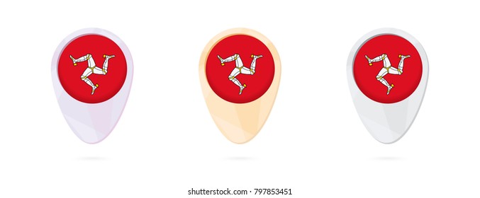 Map markers with flag of Isle of Man, 3 color versions.