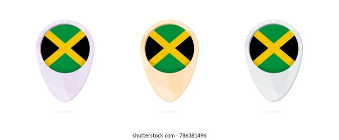 Map markers with flag of Jamaica, 3 color versions.