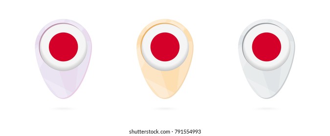 Map markers with flag of Japan, 3 color versions.