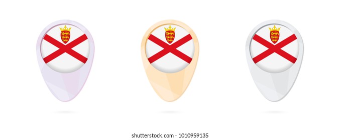 Map markers with flag of Jersey, 3 color versions.