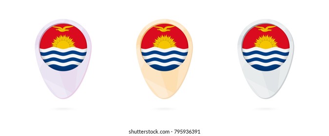 Map markers with flag of Kiribati, 3 color versions.