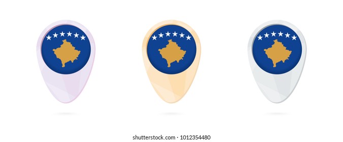Map markers with flag of Kosovo, 3 color versions.