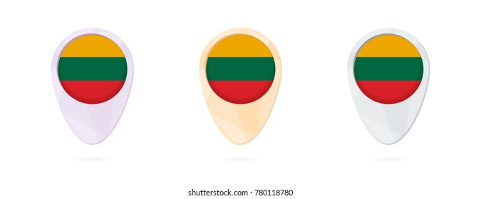 Map markers with flag of Lithuania, 3 color versions.