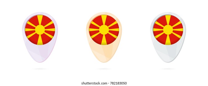 Map markers with flag of Macedonia, 3 color versions.